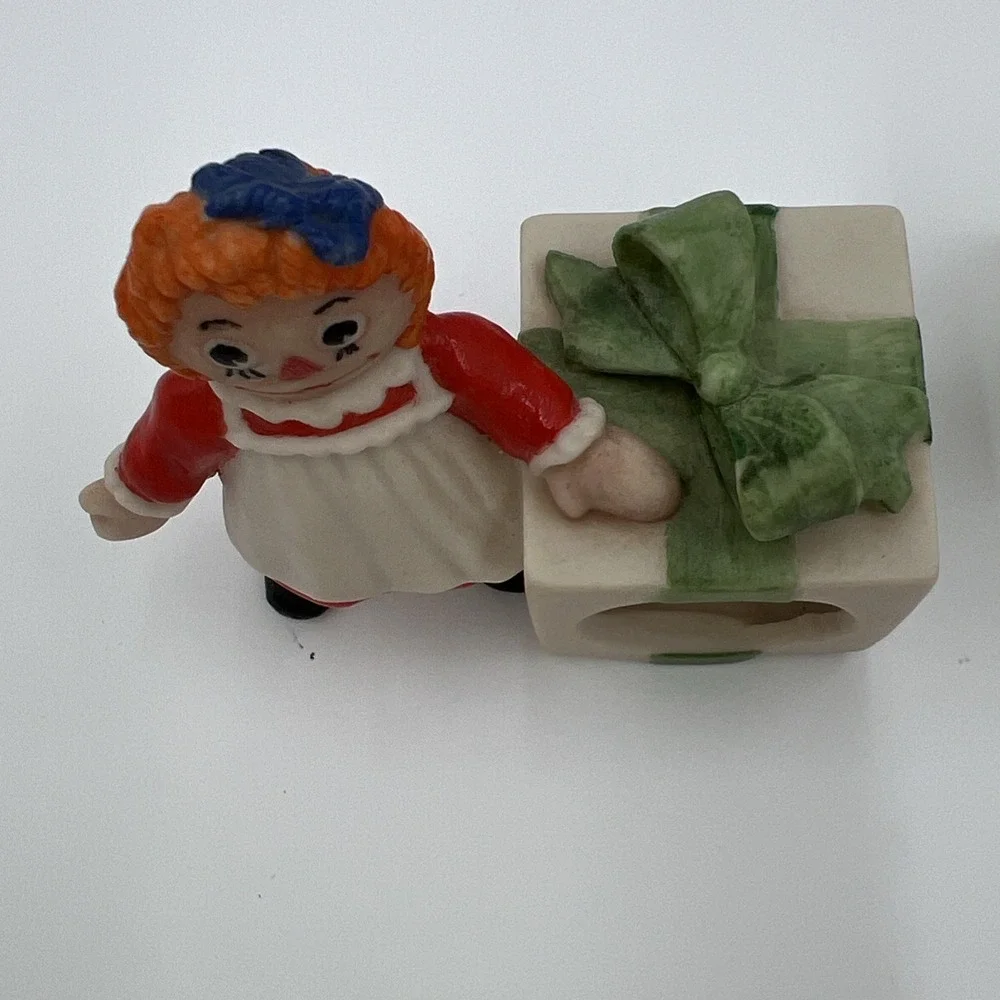Raggedy Ann and Andy Ceramic Napkin Rings Vintage‎ Christmas Holiday Set of 2